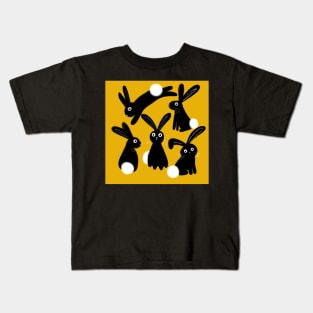 Black Bunnies on Yellow Kids T-Shirt